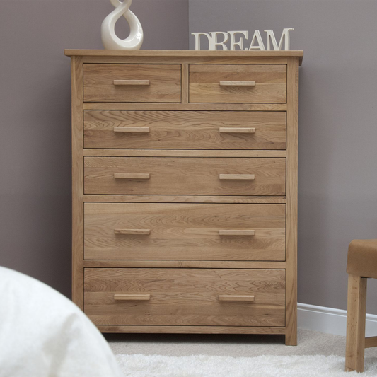 Opus Jumbo 6 Drawer Chest. 100% Solid Oak