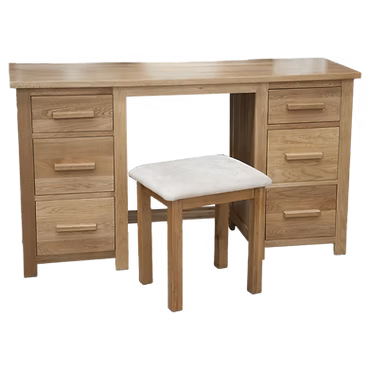 Opus Twin Pedestal Dressing Table, Mirror & Stool. 100% Solid Oak