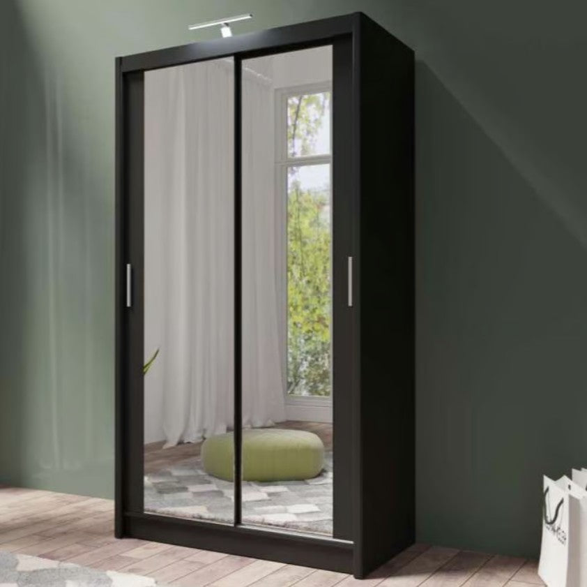 Sleek Black Matt 120cm Sliding Wardrobe - Modern Storage with Mirror Finish