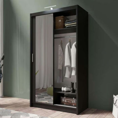 Sleek Black Matt 120cm Sliding Wardrobe - Modern Storage with Mirror Finish