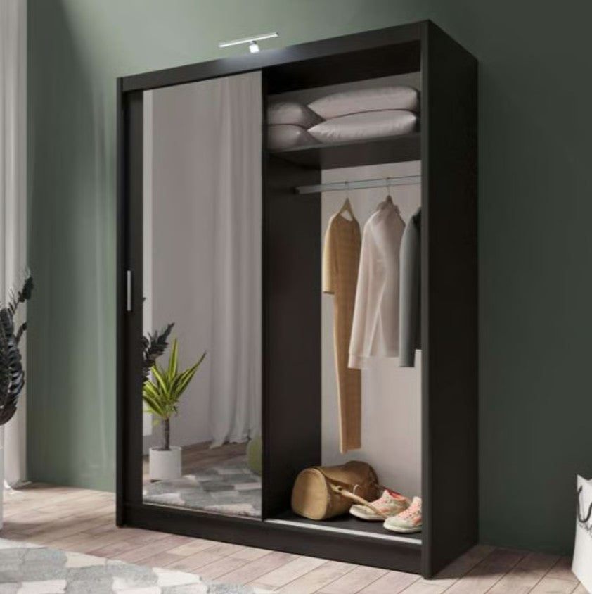 Refined Black Matt 160cm Sliding Wardrobe - Sleek Design with Ample Storage