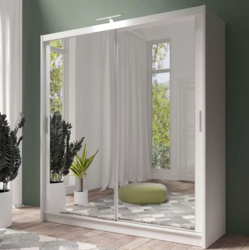 Paris Black Matt 203cm Sliding Mirrored Door Wardrobe
