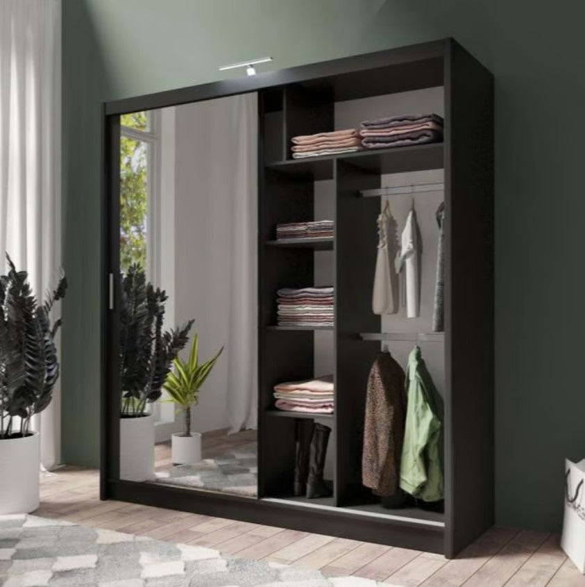 Modern Black Matt 203cm Sliding Wardrobe - Sleek Design Meets Practical Storage
