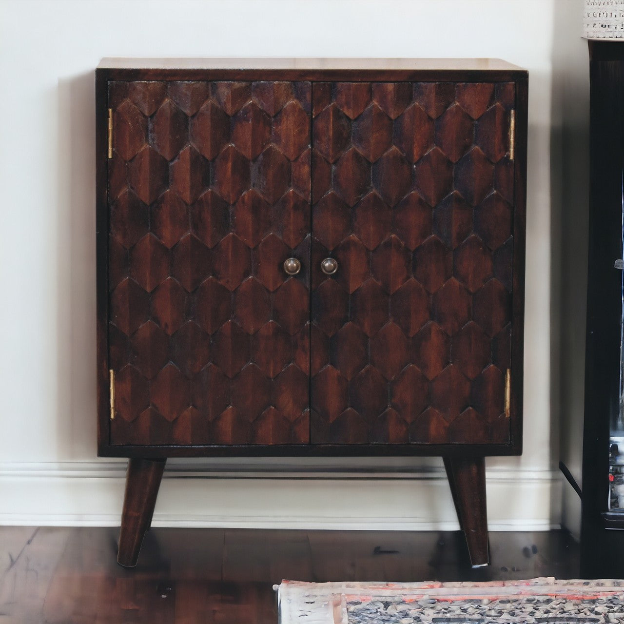Pineapple Carved Walnut Cabinet. 100% Solid Mango Wood