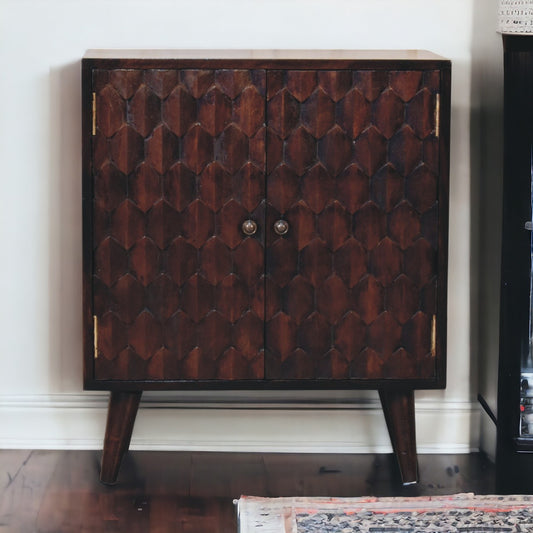 Pineapple Carved Walnut Cabinet. 100% Solid Mango Wood