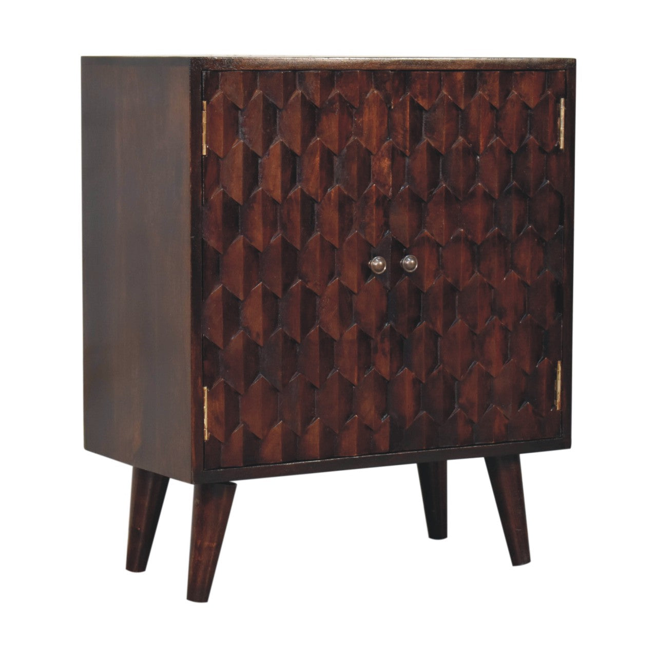 Pineapple Carved Walnut Cabinet. 100% Solid Mango Wood