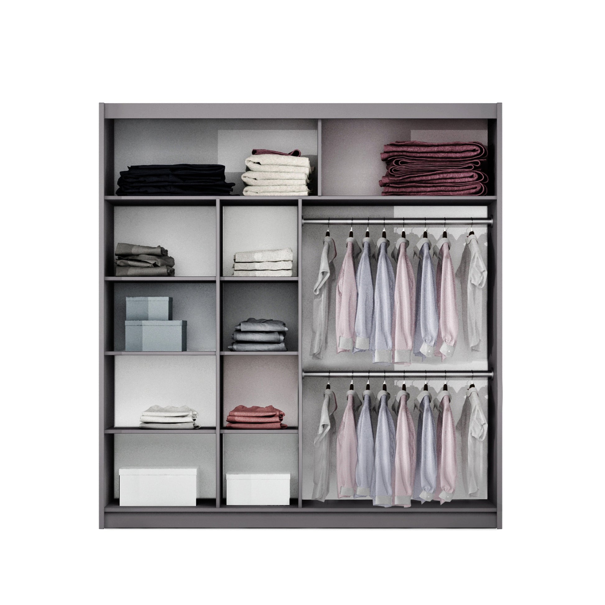 Modern Sand Beige 203cm Sliding Wardrobe - Mirrored Elegance & Clever Storage