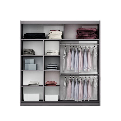 Modern Sand Beige 203cm Sliding Wardrobe - Mirrored Elegance & Clever Storage