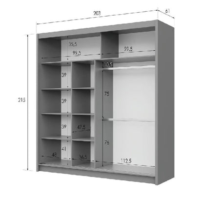 Modern Sand Beige 203cm Sliding Wardrobe - Mirrored Elegance & Clever Storage