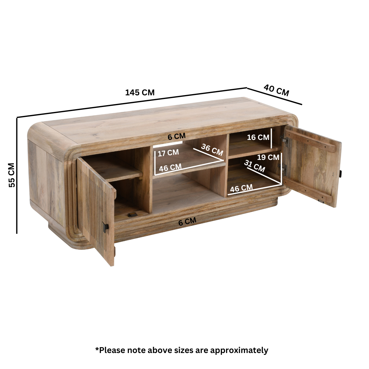 Hudson Carved Mango Wood 2 Doors TV Cabinet