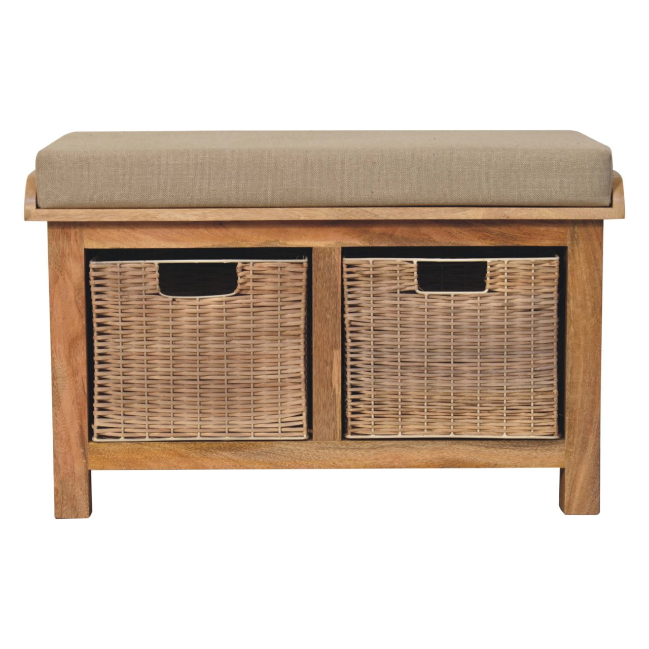 Rattan Basket Linen Bench. 100% Solid Mango Wood