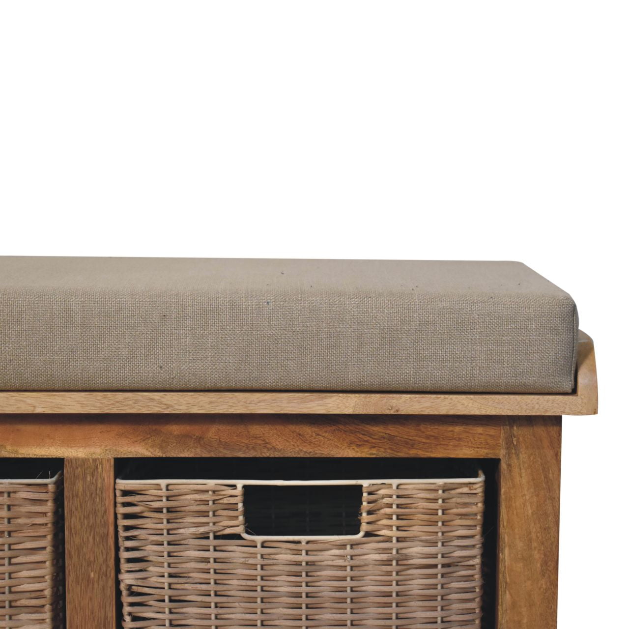 Rattan Basket Linen Bench. 100% Solid Mango Wood