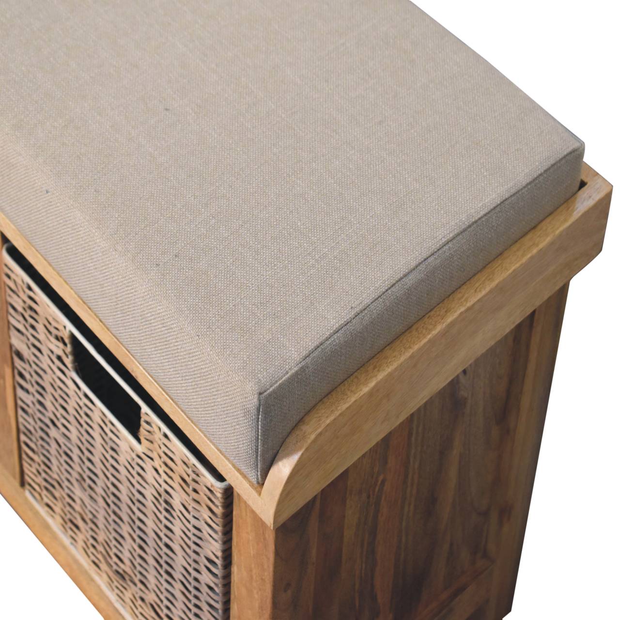 Rattan Basket Linen Bench. 100% Solid Mango Wood