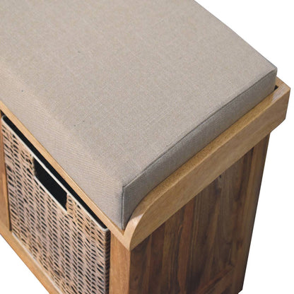 Rattan Basket Linen Bench. 100% Solid Mango Wood