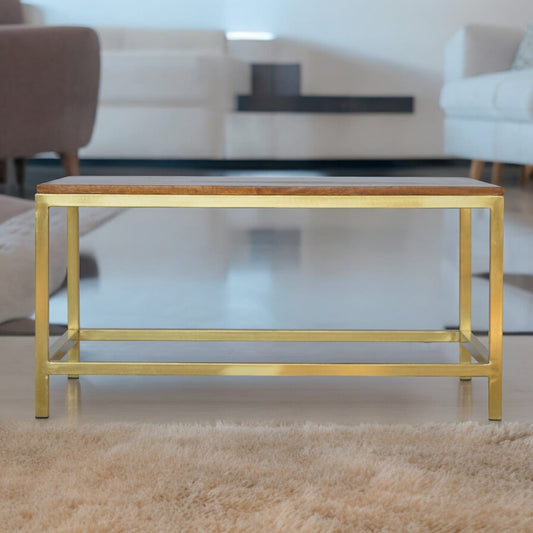 Rectangle Gold Coffee Table. 100% Solid Mango Wood