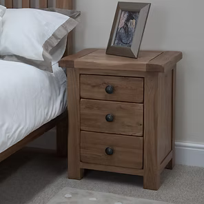 Rustic Oak 3 Drawer Bedside Cabinet 100% Solid Oak