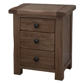 Rustic Oak 3 Drawer Bedside Cabinet 100% Solid Oak