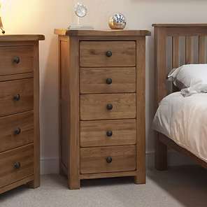 Rustic Oak 5 Drawer Narrow Chest  100% Solid Oak
