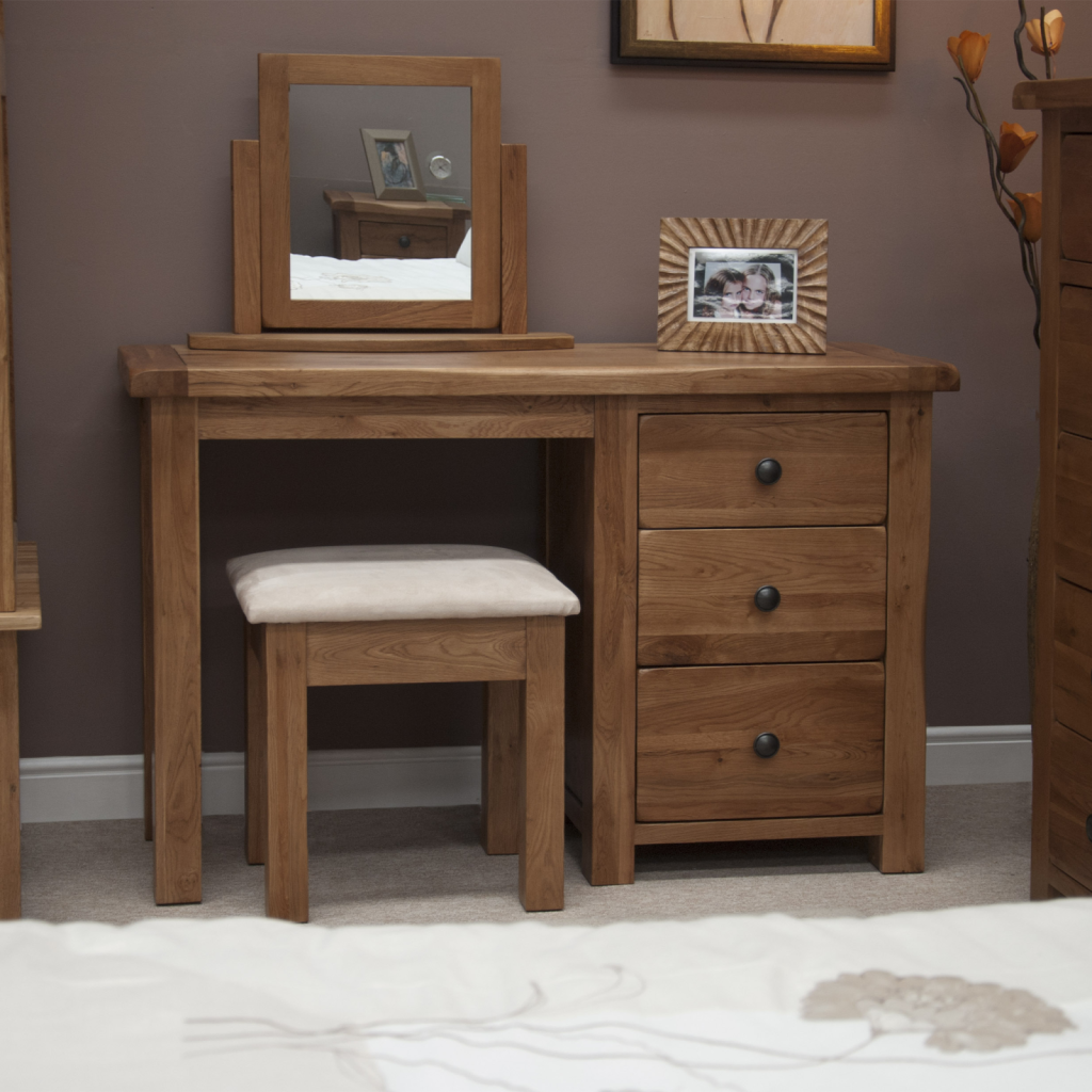 Rustic Oak Dressing Table and Stool 100% Solid Oak