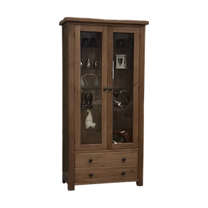 Rustic Oak Glass Display Cabinet 100% solid oak