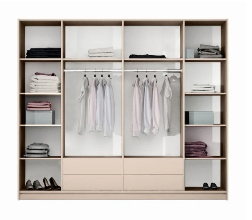 Elegant Sand Beige Sliding Wardrobe 250cm - Reflect Your Style in Spacious Luxury