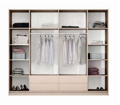 Elegant Sand Beige Sliding Wardrobe 250cm - Reflect Your Style in Spacious Luxury