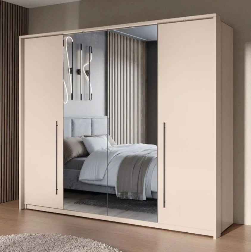 Elegant Sand Beige Sliding Wardrobe 250cm - Reflect Your Style in Spacious Luxury