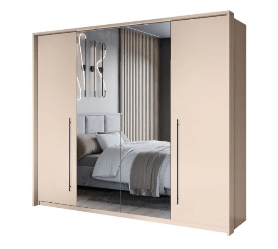 Elegant Sand Beige Sliding Wardrobe 250cm - Reflect Your Style in Spacious Luxury