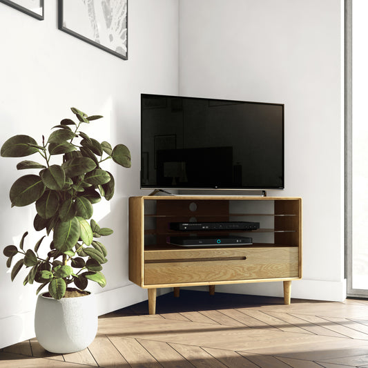 Scandic Corner TV Unit. Solid Oak 100% Solid Oak