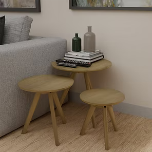 Scandic Round Nest of 3 Tables. Solid Oak  100% Solid Oak