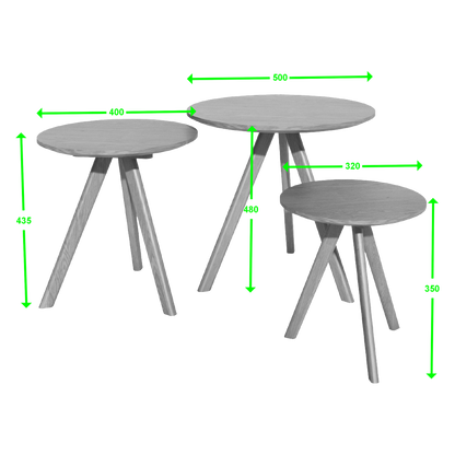 Scandic Round Nest of 3 Tables. Solid Oak  100% Solid Oak