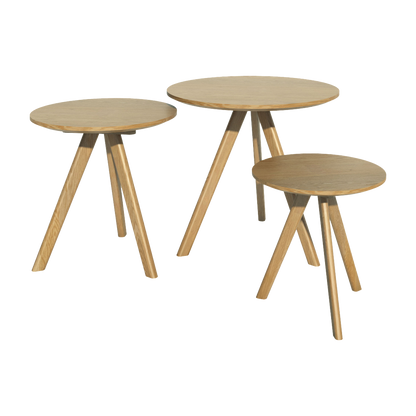 Scandic Round Nest of 3 Tables. Solid Oak  100% Solid Oak