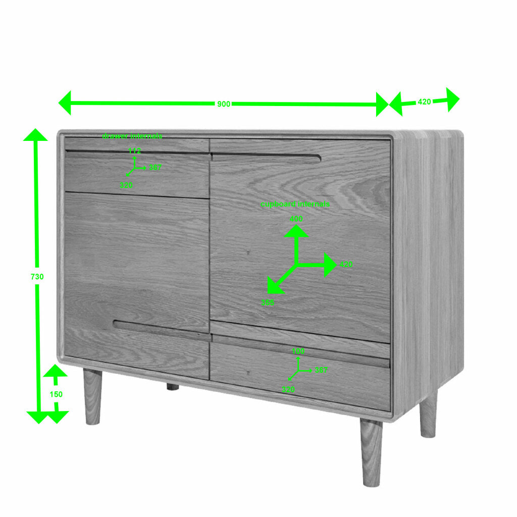 Scandic Small Sideboard. Solid Oak 100% Solid Oak