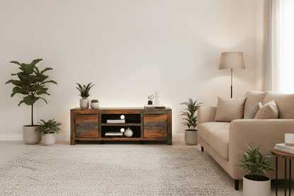 Sheesham Wood TV Unit, 112cm Wide in Dark Grey & Rosewood
