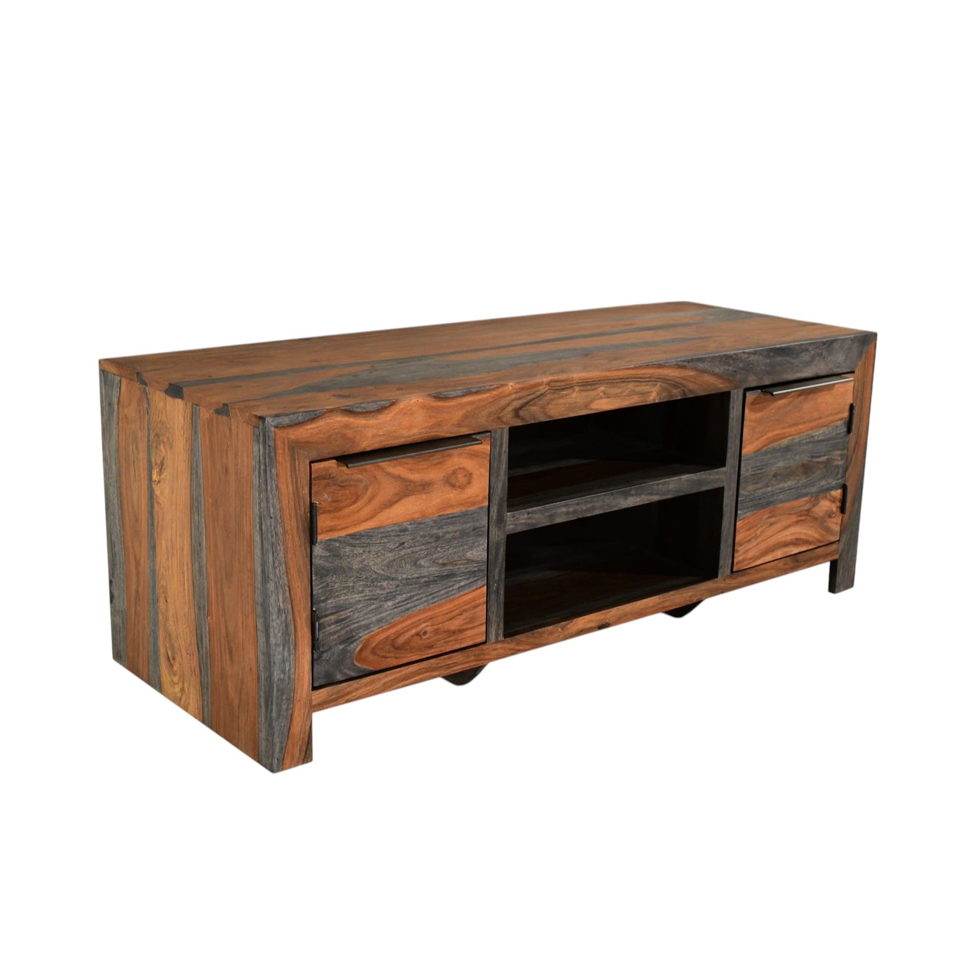 Sheesham Wood TV Unit, 112cm Wide in Dark Grey & Rosewood