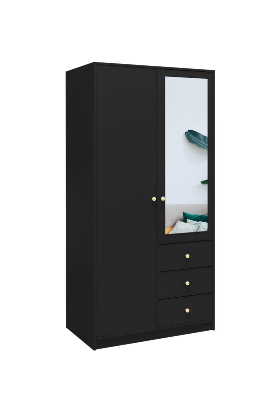 Chic Black Matt Siena D2 Wardrobe 100cm - Sleek Design with Functional Mirror