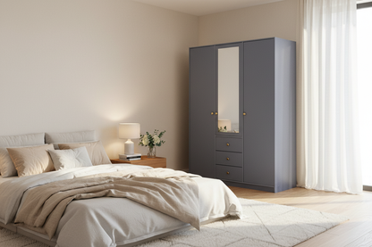Siena II D3 Wardrobe in blue-grey in a comforting modern bedroom setting