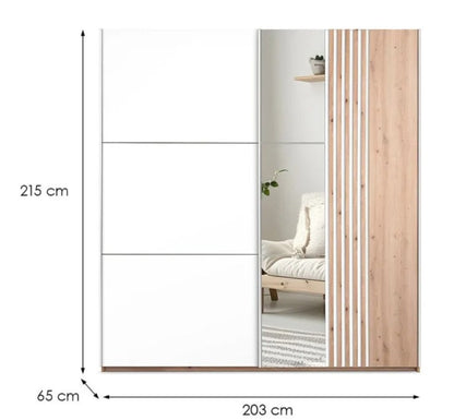 Sintra 203cm Sliding Wardrobe - White & Wotan Oak, Modern Elegance & Mirror Magic