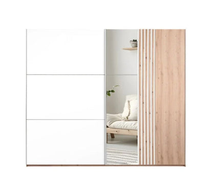 Sintra 250cm Sliding Wardrobe - White & Wotan Oak, Spacious Storage with Mirror & Designer Accents