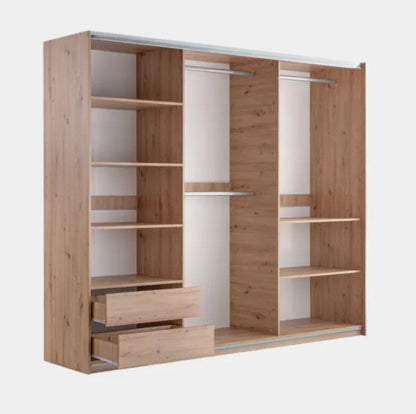 Sintra 250cm Sliding Wardrobe - White & Wotan Oak, Spacious Storage with Mirror & Designer Accents