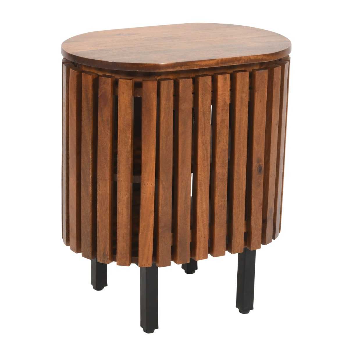 Slatted Mango Wood Bedside Table, 100% Solid Mango Wood