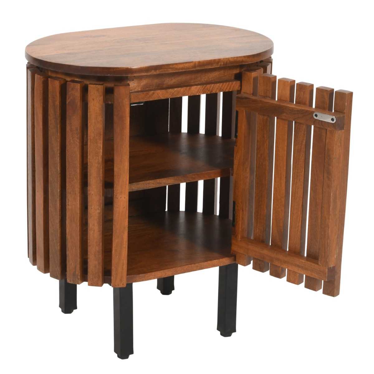Slatted Mango Wood Bedside Table, 100% Solid Mango Wood