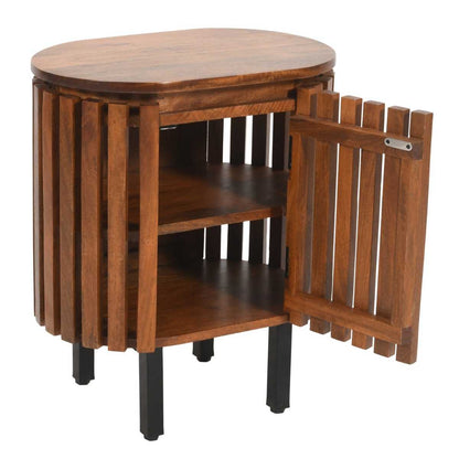 Slatted Mango Wood Bedside Table, 100% Solid Mango Wood
