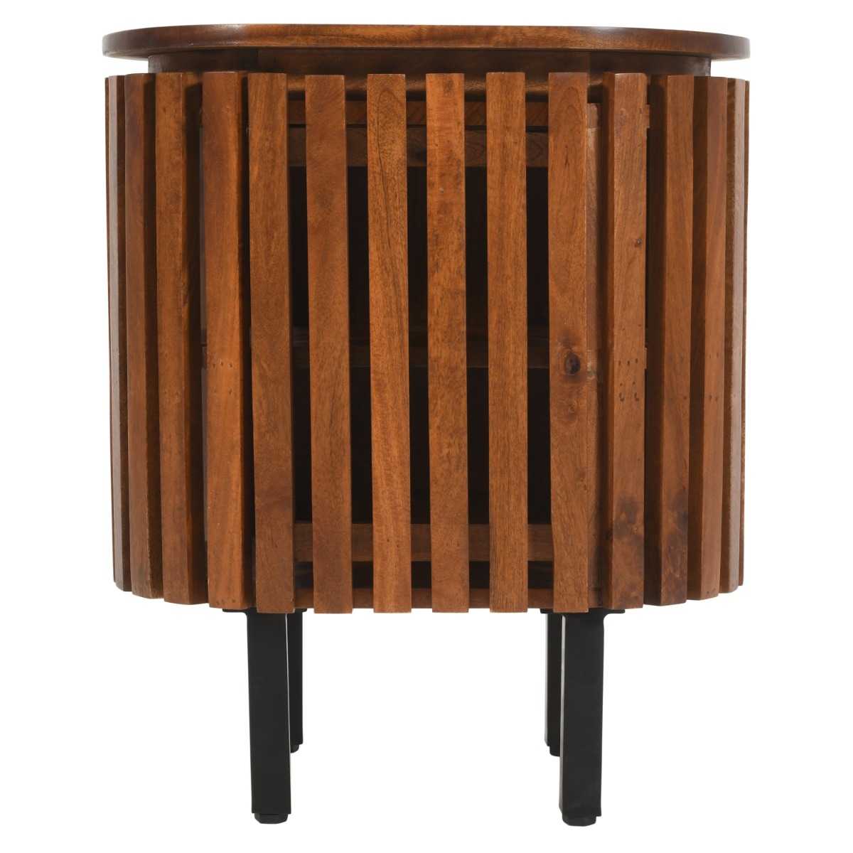 Slatted Mango Wood Bedside Table, 100% Solid Mango Wood