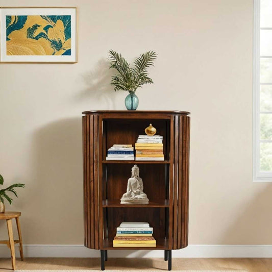 Slatted Mango Wood Bookcase. 100% Solid Hardwood