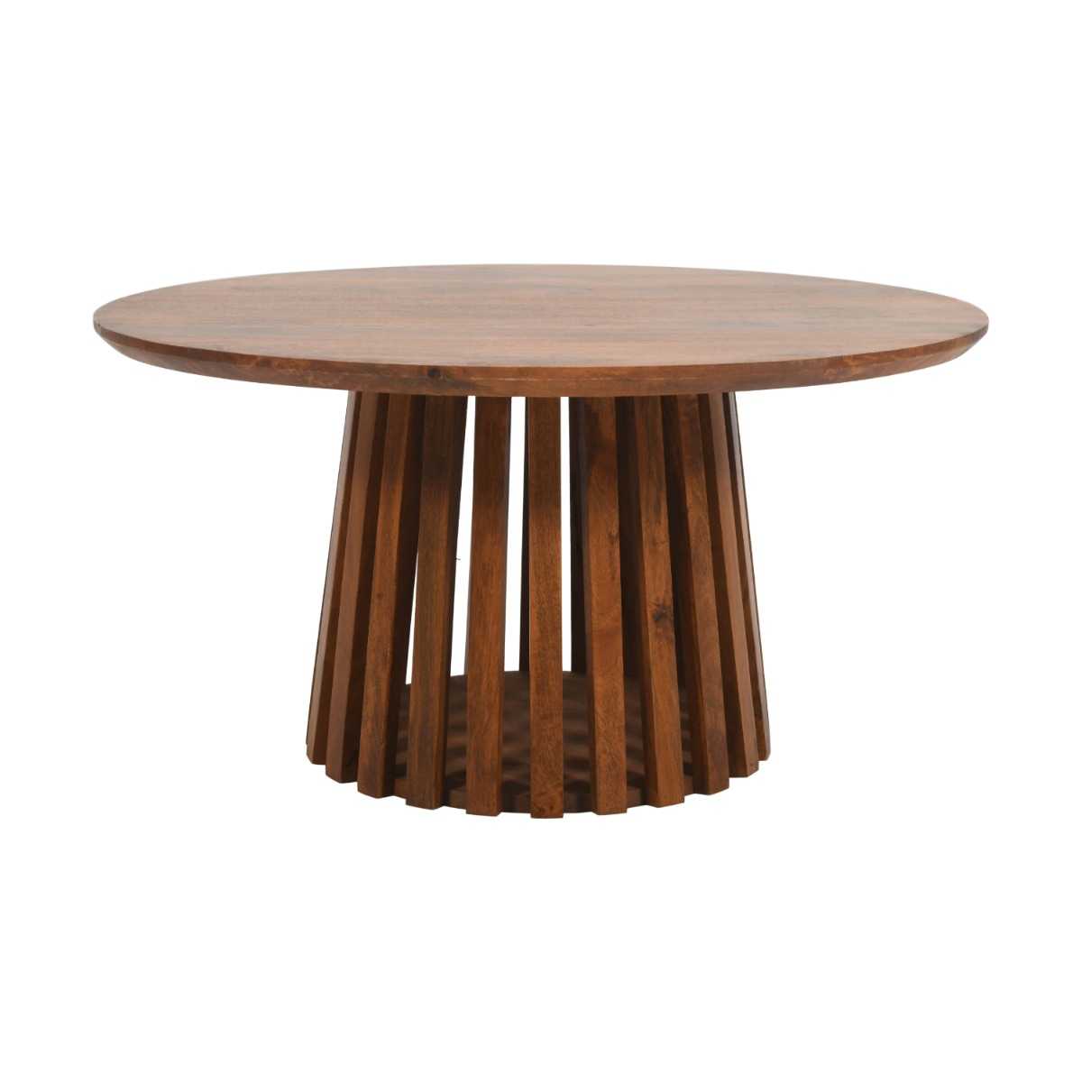 Slatted Mango Wood Round Coffee Table, 100% Solid Hardwood