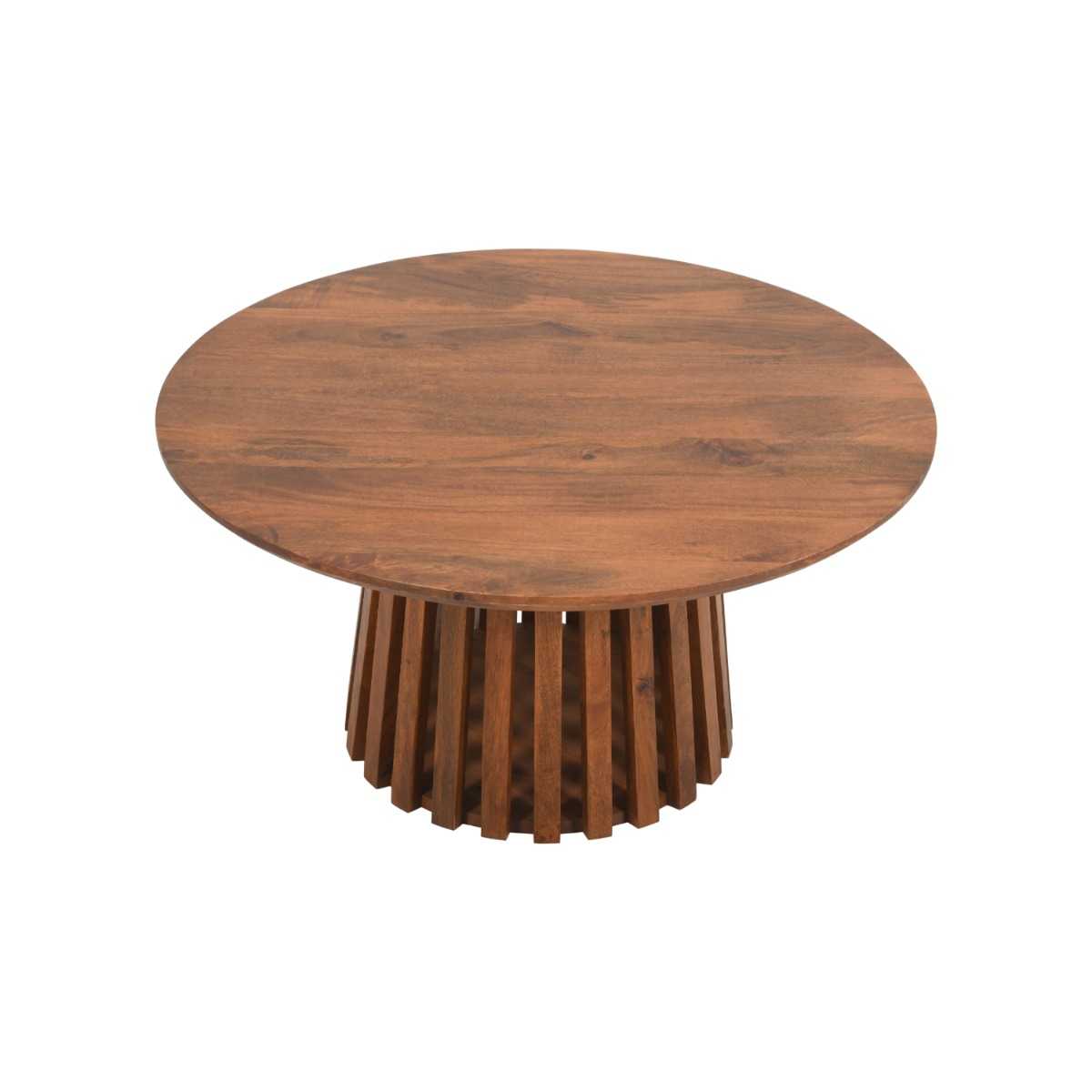Slatted Mango Wood Round Coffee Table, 100% Solid Hardwood