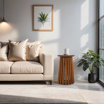 Slatted Mango Wood Side Table, 100% Solid Hardwood