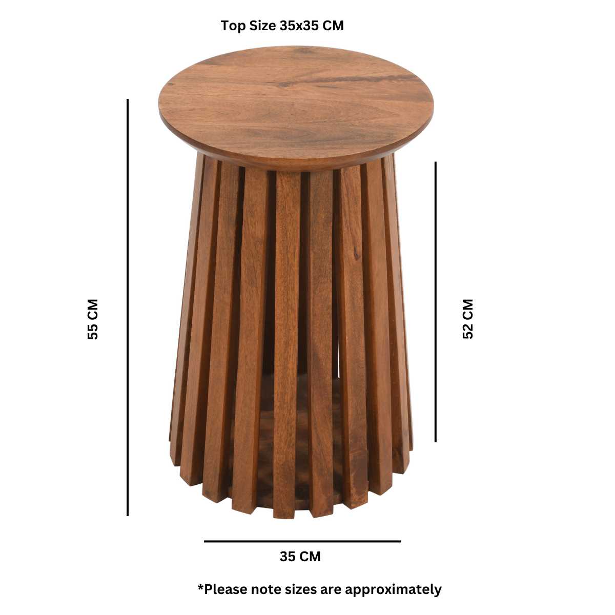 Slatted Mango Wood Side Table, 100% Solid Hardwood