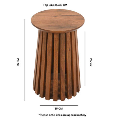Slatted Mango Wood Side Table, 100% Solid Hardwood